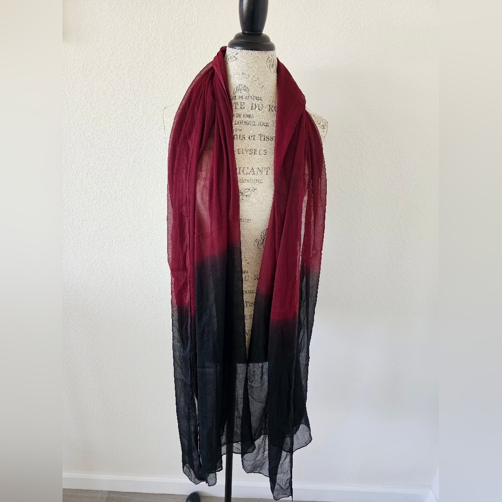 Oversized Sheer Ombre Chiffon Wrap Deep Burgundy to Black Gradient 84" x 32.5"